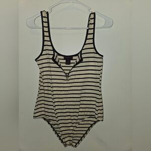 Material Girl Black and Cream Striped Bodysuit
